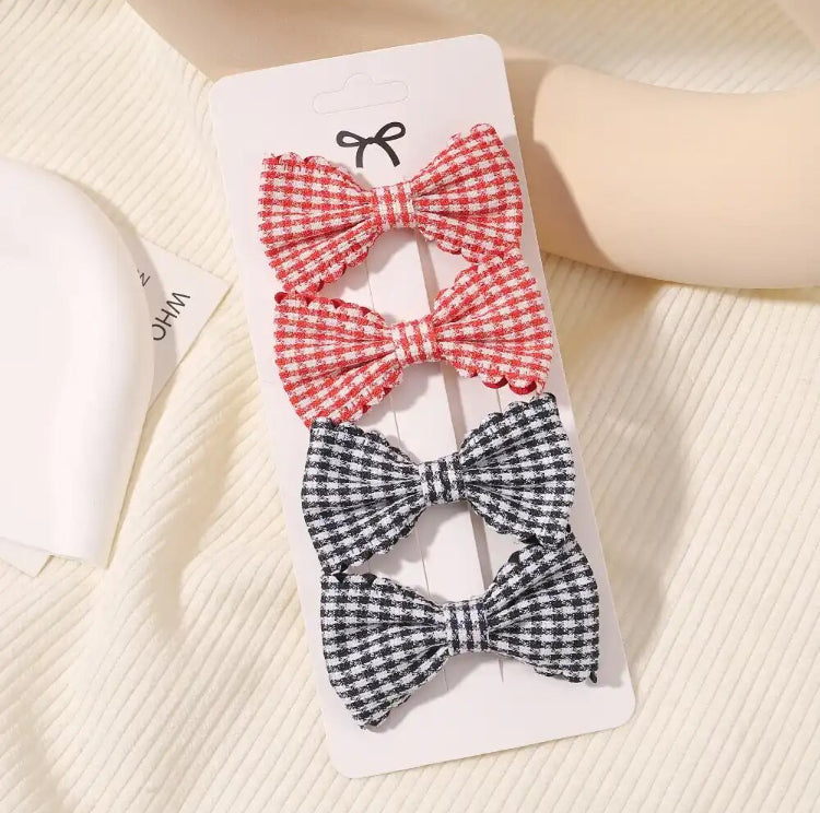 Twin Pack Hair Clips Cotton Bows Red & Black