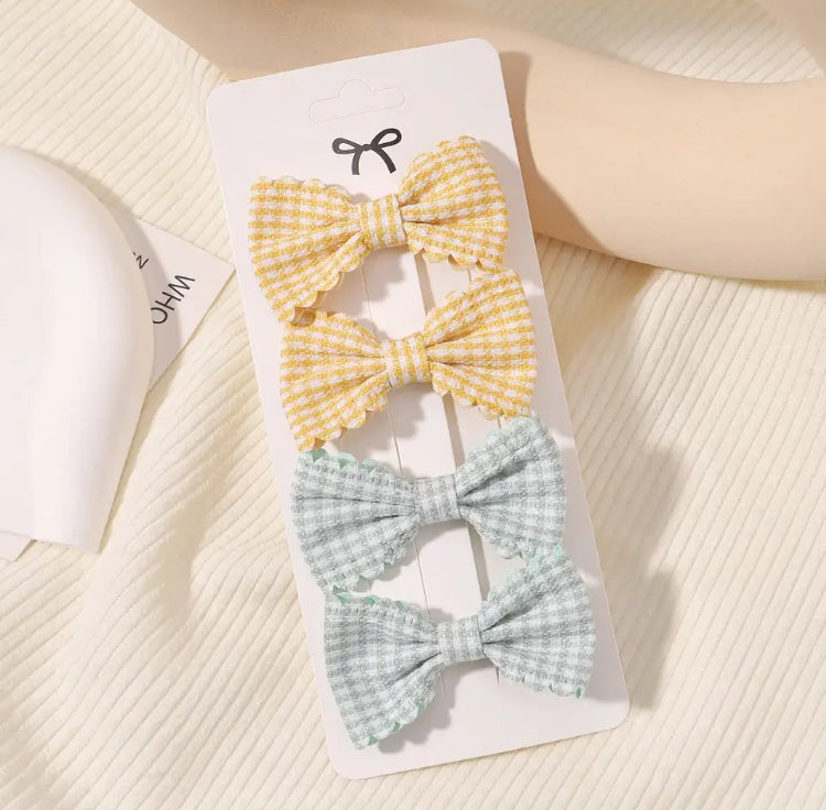 Twin Pack Hair Clips Cotton Bows Lemon & Mint