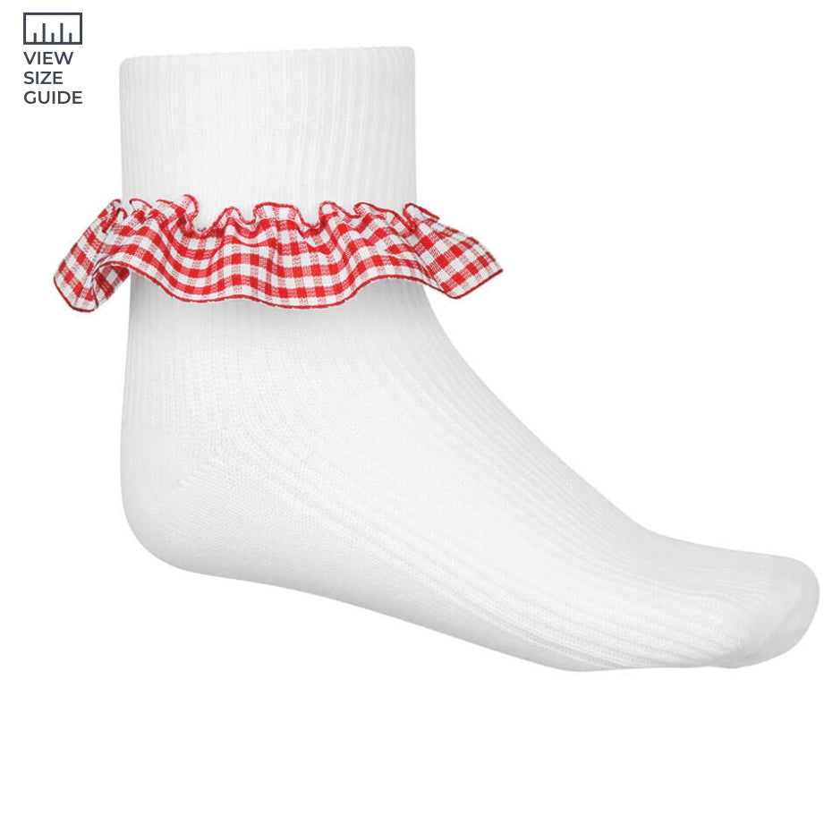 Red Gingham Frill Socks